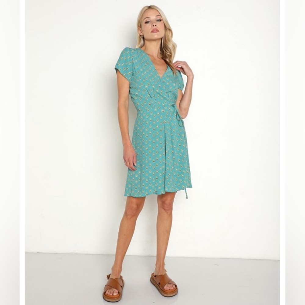 ROLLA'S Teal Cleo Emmylou Floral Wrap Mini Dress Size M